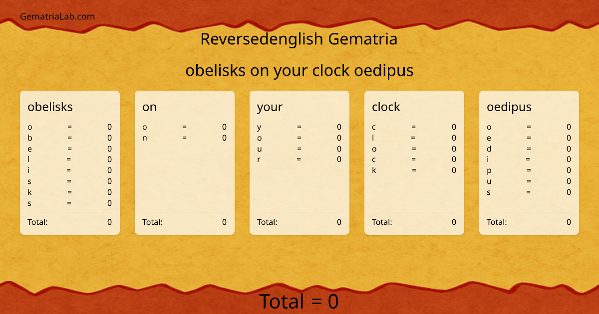 obelisks on your clock oedipus in reversedenglish Gematria